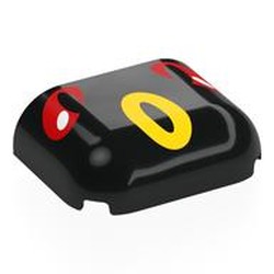 LEGO part 7522pr0002 Brick Round, Curved Triple 3 x 4 x 1 with 2 x 2 x 2/3 Bottom Cutout with print in Black