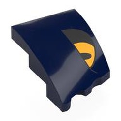 LEGO part 80177pr0014 Brick Wedged, Curved 3 x 2 with Stud Notch Left with Bright Light Orange/Black Eye print in Earth Blue/ Dark Blue