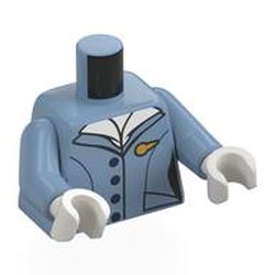 LEGO part 973c24h27pr0001 Torso, Air Hostess Uniform, White Shirt, Gold Insignias print, Sand Blue Arms, White Hands in Sand Blue