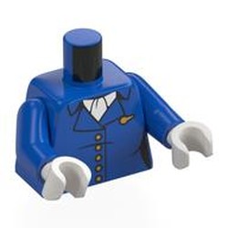 LEGO part 973c28h27pr0006 Torso, Air Hostess Uniform, White Collar, Gold Insignias print, Blue Arms, White Hands in Bright Blue/ Blue