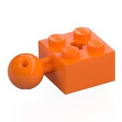 LEGO part 57909b Technic Brick Special 2 x 2 with Ball and Axle Hole, with 6 Holes in Ball in Bright Orange/ Orange