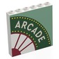 Panel 1 x 6 x 5 with White 'ARCADE' on Dark Green Circle, White/Dark Red Window, Sand Green Background print
