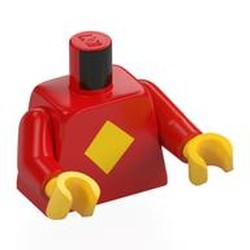 LEGO part 973c22h01pr0027 Torso, Red Arms, Yellow Hands with print in Bright Red/ Red