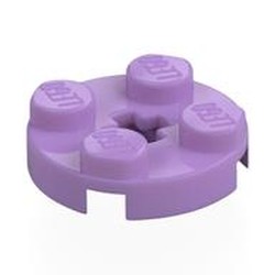 LEGO part 4032a Plate Round 2 x 2 with Axle Hole Type 1 (+ Opening) in Medium Lavender