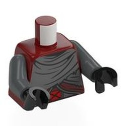 LEGO part 973c12h03pr0010 Torso, Dark Bluish Gray Arms, Black Hands with Print in Dark Red