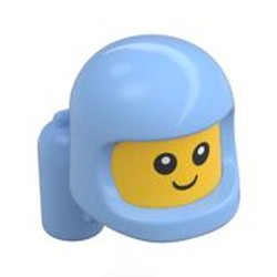 LEGO part 100662pat0001pr0001 Minifig Head Special, Baby with Helmet and Airtanks, Yellow Head Pattern, Face with White Pupils print in Light Royal Blue/ Bright Light Blue