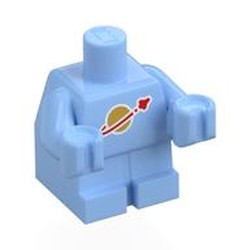 LEGO part 25128pr0001 Baby / Toddler Body with Fixed Arms with Classic Space Logo print in Light Royal Blue/ Bright Light Blue