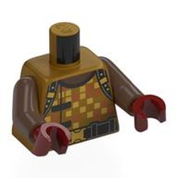 LEGO part 973c80h10pr0001 Torso, Umber Brown Arms, Dark Red Hands with print in Warm Gold/ Pearl Gold