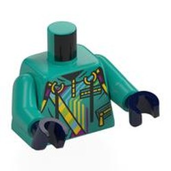 LEGO part 973c46h05pr0004 Torso, Dark Turquoise Arms, Dark Blue Hands with print in Bright Bluish Green/ Dark Turquoise