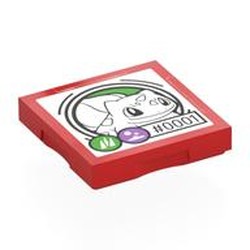 LEGO part 102349pr0051 Tile Special 2 x 2 with SMART Tag with '#0001' Bulbasaur Print in Bright Red/ Red