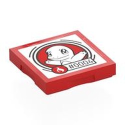 LEGO part 102349pr0047 Tile Special 2 x 2 with SMART Tag with '#0004' Charmander Print in Bright Red/ Red
