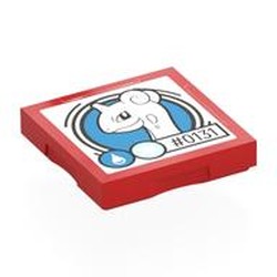 LEGO part 102349pr0038 Tile Special 2 x 2 with SMART Tag with '#0131' Lapras Print in Bright Red/ Red