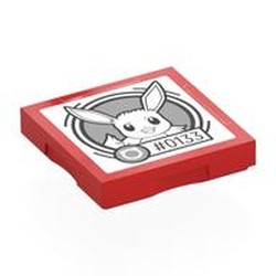 LEGO part 102349pr0039 Tile Special 2 x 2 with SMART Tag with '#0133' Eevee Print in Bright Red/ Red
