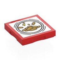 LEGO part 102349pr0040 Tile Special 2 x 2 with SMART Tag with Coins Print in Bright Red/ Red