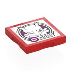 LEGO part 102349pr0023 Tile Special 2 x 2 with SMART Tag with '#0150' Mewtwo Print in Bright Red/ Red