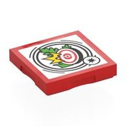 LEGO part 102349pr0035 Tile Special 2 x 2 with SMART Tag with Green Leaves and Hit Target Print in Bright Red/ Red