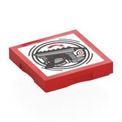 LEGO part 102349pr0029 Tile Special 2 x 2 with SMART Tag with Temple with Columns Print in Bright Red/ Red