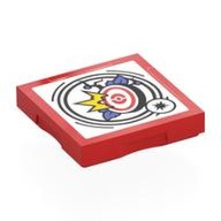 LEGO part 102349pr0030 Tile Special 2 x 2 with SMART Tag with Leaves and Hit Target Print in Bright Red/ Red