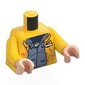 Torso, Rain Coat, Jurassic Park Logo on Back, Sand Blue Jacket, Dark Blue Shirt, ID Badge print, Yellow Arms, Light Nougat Hands