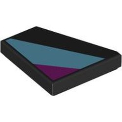 LEGO part 7829pr0002 Wedge Tile 2 x 2 Right with Medium Azure/Magenta Shapes print in Black