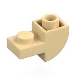 LEGO part 5847 Brick Curved Inverted 1 x 2 with 1 x 1 Cutouts in Brick Yellow/ Tan