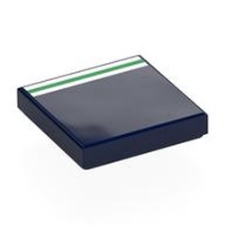 LEGO part 3068bpr0503 Tile 2 x 2 with White/Green/White Stripes print in Earth Blue/ Dark Blue