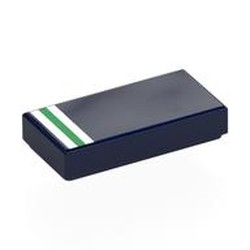 LEGO part 3069bpr0310 Tile 1 x 2 with White/Green/White Stripes print in Earth Blue/ Dark Blue