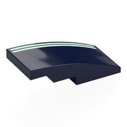 LEGO part 93606pr0043 Brick Curved 4 x 2 No Studs with White/Green/White Stripes print in Earth Blue/ Dark Blue