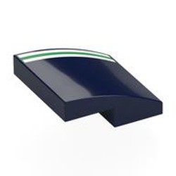 LEGO part 15068pr0118 Brick Curved 2 x 2 x 2/3 with White/Green/White Stripes print in Earth Blue/ Dark Blue