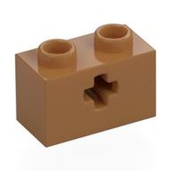 LEGO part 32064a Technic Brick 1 x 2 with Axle Hole Type 1 [+ Opening] and Bottom Pin in Medium Nougat