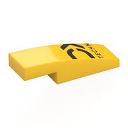 LEGO part 7302pr0004 Slope Curved 3 x 1 x 2/3 with Black Letter Fragments, 'TECHN' print in Bright Yellow/ Yellow