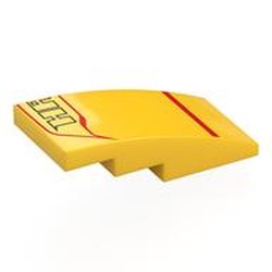 LEGO part 93606pr0035 Slope Curved 4 x 2 No Studs with print in Bright Yellow/ Yellow