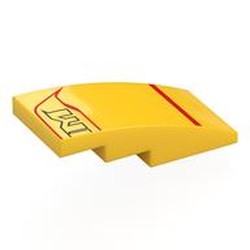 LEGO part 93606pr0034 Slope Curved 4 x 2 No Studs with print in Bright Yellow/ Yellow
