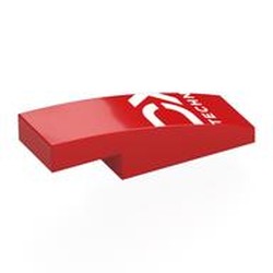 LEGO part 7302pr0001 Slope Curved 3 x 1 x 2/3 with White Letter Fragments, 'TECHN' print in Bright Red/ Red