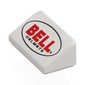 Slope 30° 1 x 2 x 2/3 with Red 'BELL', Black 'HELMETS' in Black Oval print