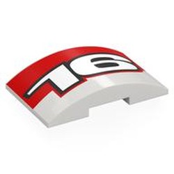 LEGO part 78522pr0008 Brick Curved 4 x 6 Double, 2 x 4 Cutout with print in White