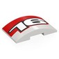 Brick Curved 4 x 6 Double, 2 x 4 Cutout with Red Rectangle, White '16' print