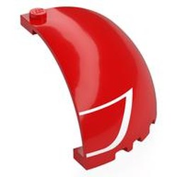 LEGO part 8010pr0001 Panel 5 x 5 x 3 1/3 Corner, Curved Top with print in Bright Red/ Red