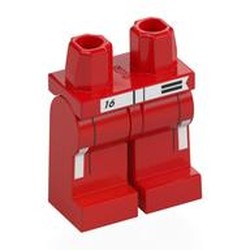 LEGO part 970c22pr0022 Hips and Red Legs with print in Bright Red/ Red