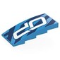 Slope Curved 4 x 8 x 1 2/3 No Studs with White 'OP', Dark Blue Shapes print