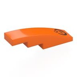 LEGO part 11153pr0007 Slope Curved 4 x 1 No Studs [Stud Holder with Symmetric Ridges] with print in Bright Orange/ Orange