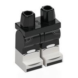LEGO part 970c03pat27pr0010 Hips with Black Legs and White Boots Pattern with print in Black