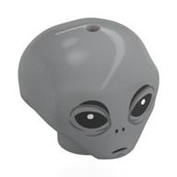 LEGO part 8382pr0001 Head Special, Alien with Black Eyes, Dark Bluish Grey Lines print in Medium Stone Grey/ Light Bluish Gray