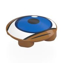 LEGO part 2654pr0040 Plate Round 2 x 2 with Rounded Bottom [Boat Stud] with White Eye, Blue Iris print in Medium Nougat