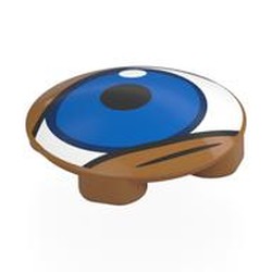 LEGO part 2654pr0041 Plate Round 2 x 2 with Rounded Bottom [Boat Stud] with White Eye, Blue Iris print in Medium Nougat