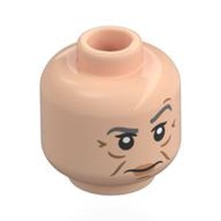 LEGO part 28621pr0211 Minifig Head Violet Crawley, Dark Bluish Grey Eyebrows, Wrinkles, Stern / Raised Eyebrow in Light Nougat