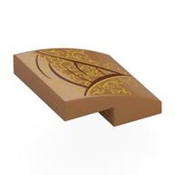 LEGO part 15068pr0122 Brick Curved 2 x 2 x 2/3 with Dress/Robe with Gold Decorations, Dark Red Trim, Creases print in Medium Nougat
