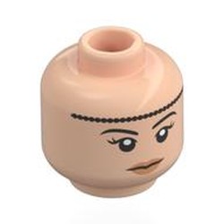 LEGO part 28621pr0209 Minifig Head Mary Crawley, Black Beaded Headband, Peach Lips, Neutral / Thin Smile in Light Nougat