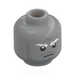 LEGO part 28621pr0095 Minifig Head with print in Medium Stone Grey/ Light Bluish Gray