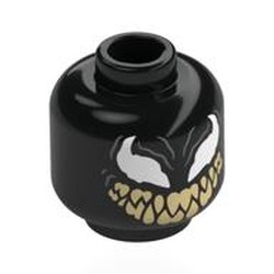 LEGO part 28621pr0145 Minifig Head Venom, White Spider Eyes, Tan Sharp Teeth in Black